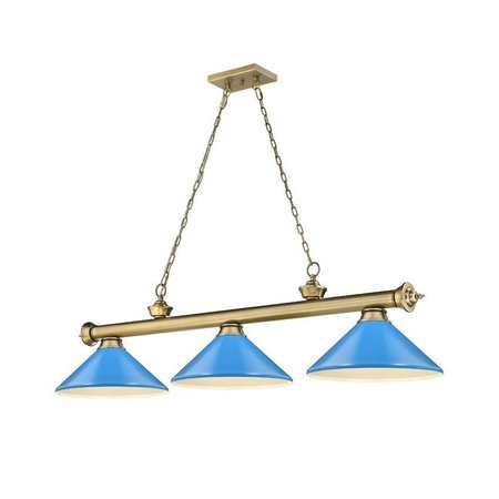 Z-LITE Cordon 3 Light Billiard, Rubbed Brass & Electric Blue 2306-3RB-MEB